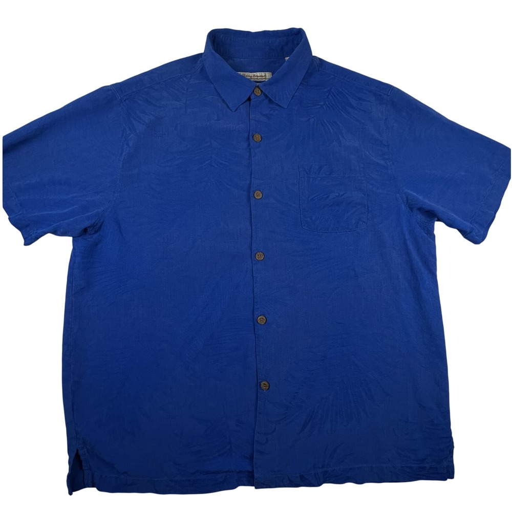 Tommy Bahama Shirt Mens XL Blue Original Fit 100% Silk Tropical Jacquard Casual